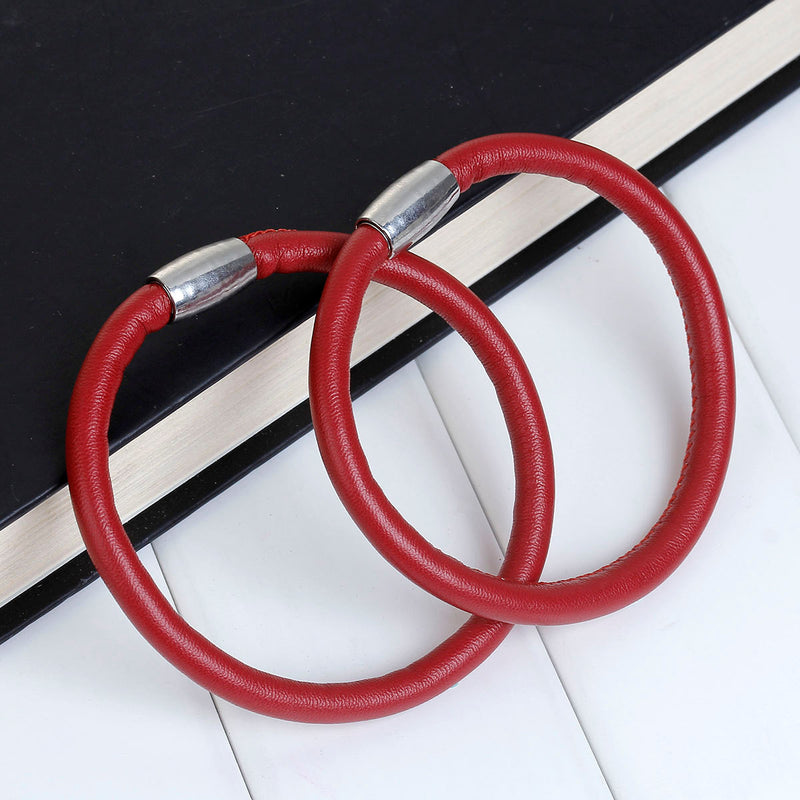 2 RED Round Leather Single Wrap Bracelet Blanks, Magnet Clasp, 5mm Polyurethane Licorice Leather, 9" long cor0122