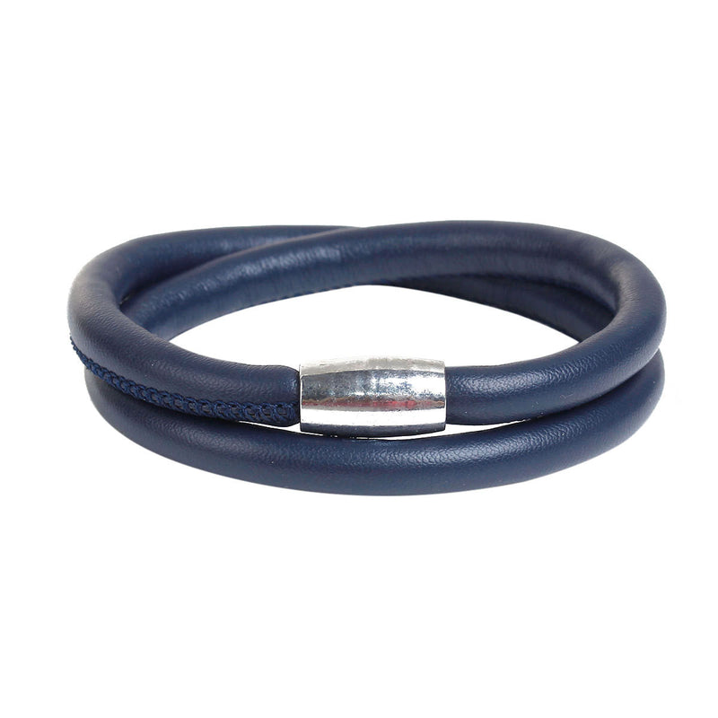 2 DARK NAVY BLUE Round Leather Double Wrap Bracelet Blanks, Magnet Clasp, 5mm Polyurethane Licorice Leather, 17" long cor0125