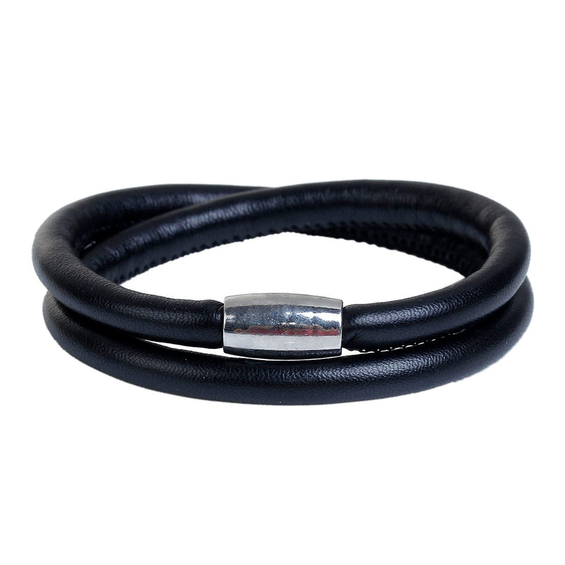 BLACK Round Leather Double Wrap Bracelet Blanks, Magnet Clasp, 5mm Polyurethane Licorice Leather, 16" long cor0130