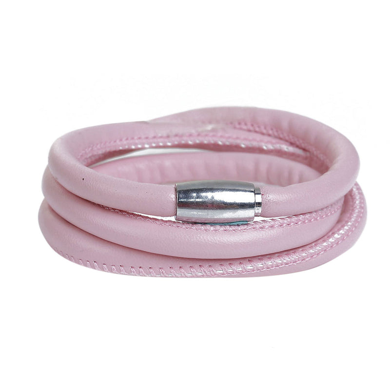 2 PINK Round Leather Triple Wrap Bracelet Blanks, Magnet Clasp, 5mm Polyurethane Licorice Leather, 23-5/8" long cor0134