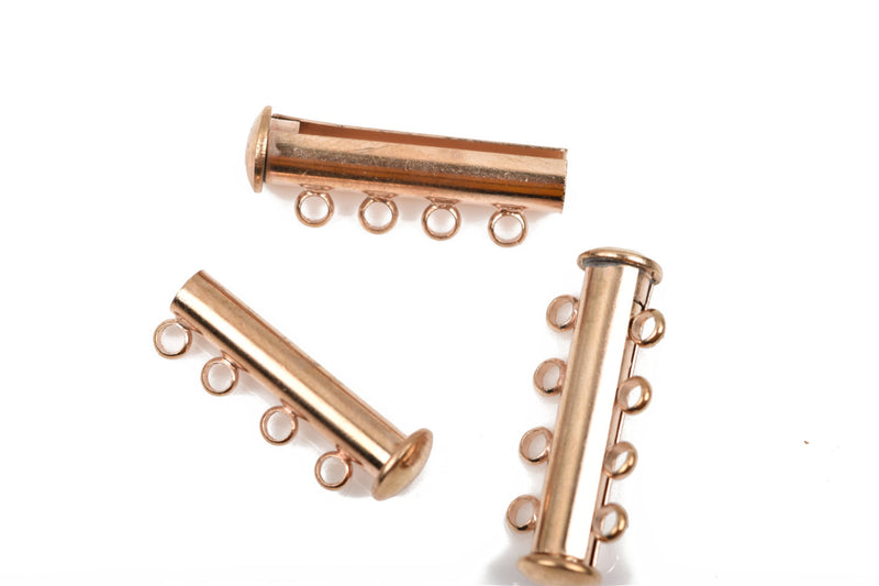 5 Magnetic 4-strand Rose Gold Slider Connector Clasps, magnet slide clasps, 25x10mm for Multi Strand Bracelets and Necklaces, fcl0209