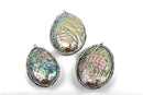 ABALONE Shell Pendant with Rhinestones, Large Pavé Pendant, Double Sided Natural Seashell, Paua Shell, 2-1/8" to 2-1/2" long cgm0057
