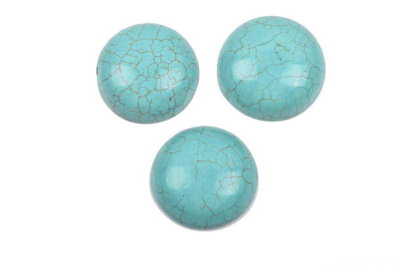 16mm Round Gemstone Cabochons, 16mm, 5/8" diameter BLUE GREEN HOWLITE, 4 pcs, cab0487