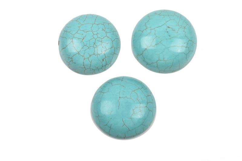 30mm Round Gemstone Cabochons, 30mm, 1-1/4" diameter BLUE GREEN HOWLITE, 4 pcs., cab0485