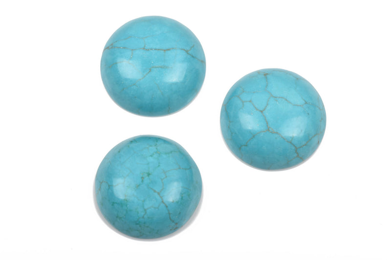 20mm Round Gemstone Cabochons, Bright TURQUOISE BLUE HOWLITE, 4 pcs, cab0491