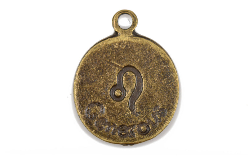 10 LEO ZODIAC Sign Charm Pendants, bronze metal, double sided charms, 16mm diameter, chb0481