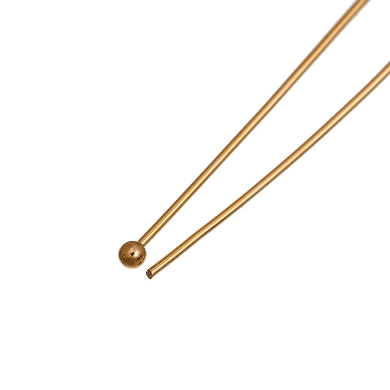 30 Gold Plated High Quality Ball Head Pins, 14k gold plated, 1-1/8" long (30mm) 21ga  21 gauge, pin0115