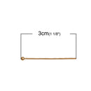 30 Gold Plated High Quality Ball Head Pins, 14k gold plated, 1-1/8" long (30mm) 21ga  21 gauge, pin0115
