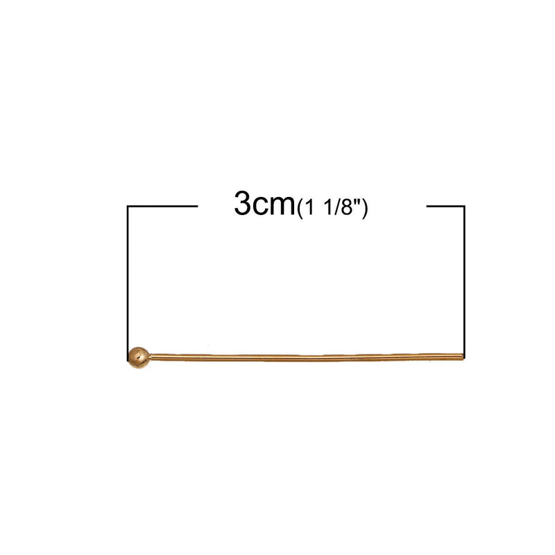30 Gold Plated High Quality Ball Head Pins, 14k gold plated, 1-1/8" long (30mm) 21ga  21 gauge, pin0115