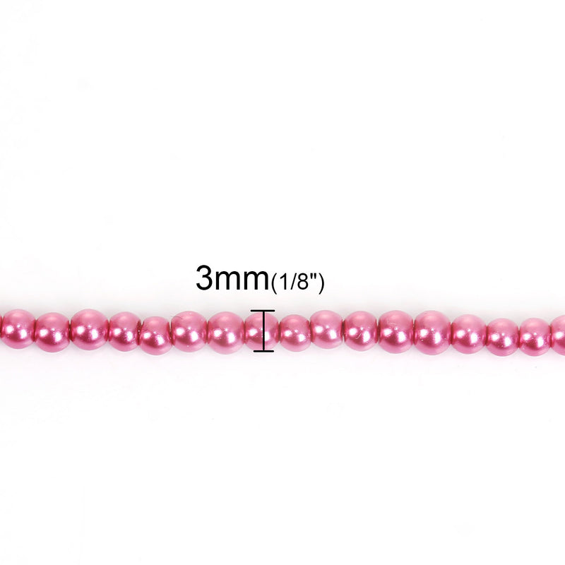 3mm HOT PINK FUCHSIA Magenta Round Glass Pearl Beads, double strand, about 270 beads, bgl1599