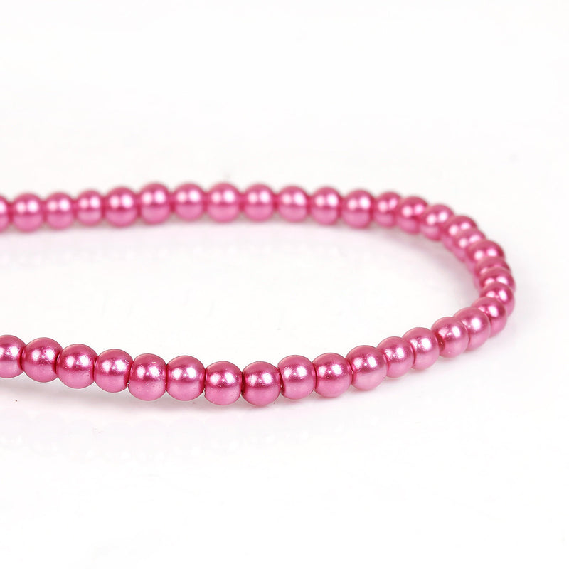 3mm HOT PINK FUCHSIA Magenta Round Glass Pearl Beads, double strand, about 270 beads, bgl1599