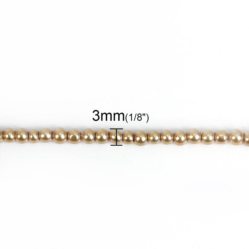 3mm CHAMPAGNE GOLD Round Glass Pearl Beads, double strand, about 270 beads, bgl1600