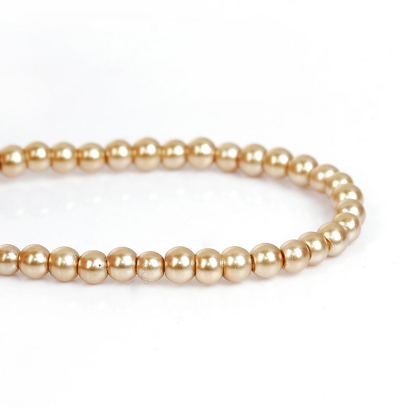 3mm CHAMPAGNE GOLD Round Glass Pearl Beads, double strand, about 270 beads, bgl1600