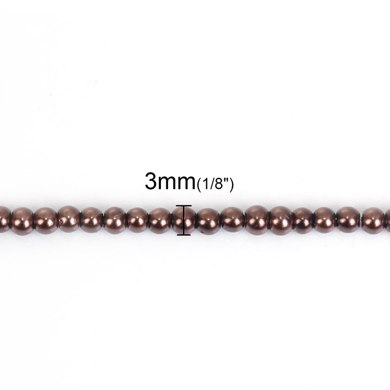 3mm DARK CHOCOLATE BROWN Round Glass Pearl Beads, double strand, about 270 beads, bgl1606