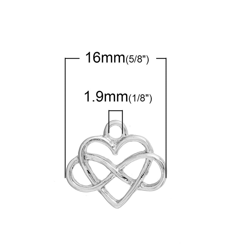 5 INFINITY HEART Loop Silver Tone Charm Pendants, 16x14mm, eternal love charm, chs2770