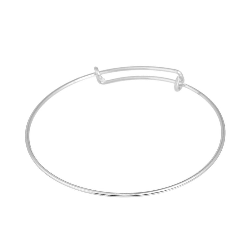 5 SILVER PLATED Bangle Charm Bracelet, adjustable size expandable, fits medium/large wrist, thick 14 gauge, 8 5/8" FIN0636