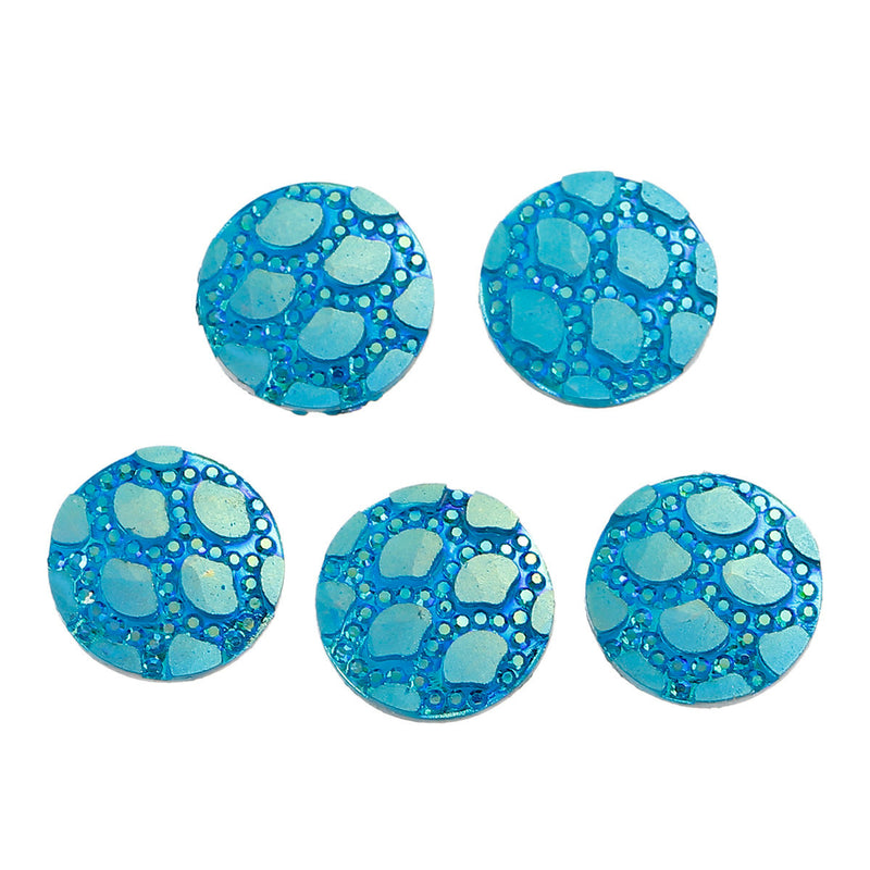12mm DRAGON SCALE Cabochons, Round Resin Metallic, Turquoise Blue Green Rainbow AB iridescent, 10 pieces, 1/2" cab0528
