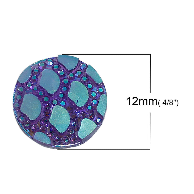 12mm DRAGON SCALE Cabochons, Round Resin Metallic, Purple Rainbow AB iridescent, 10 pieces, 1/2"  cab0501a