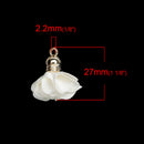 5 pcs BRIGHT WHITE Flower Rose Opaque Polyester Fabric Tassel Charm Pendants, gold plated base 27mm long (about 1-1/8") cho0175