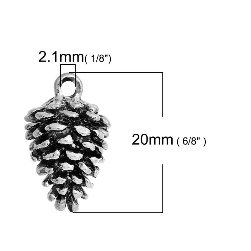 10 PINE CONE Silver Charm Pendants, Pinecones, Evergreen Pine Tree, 20x12mm, chs2768