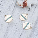 5 Gold-Plated Circle Disc Charm Pendants with faux turquoise rhinestone band, 15mm dia, chg0544