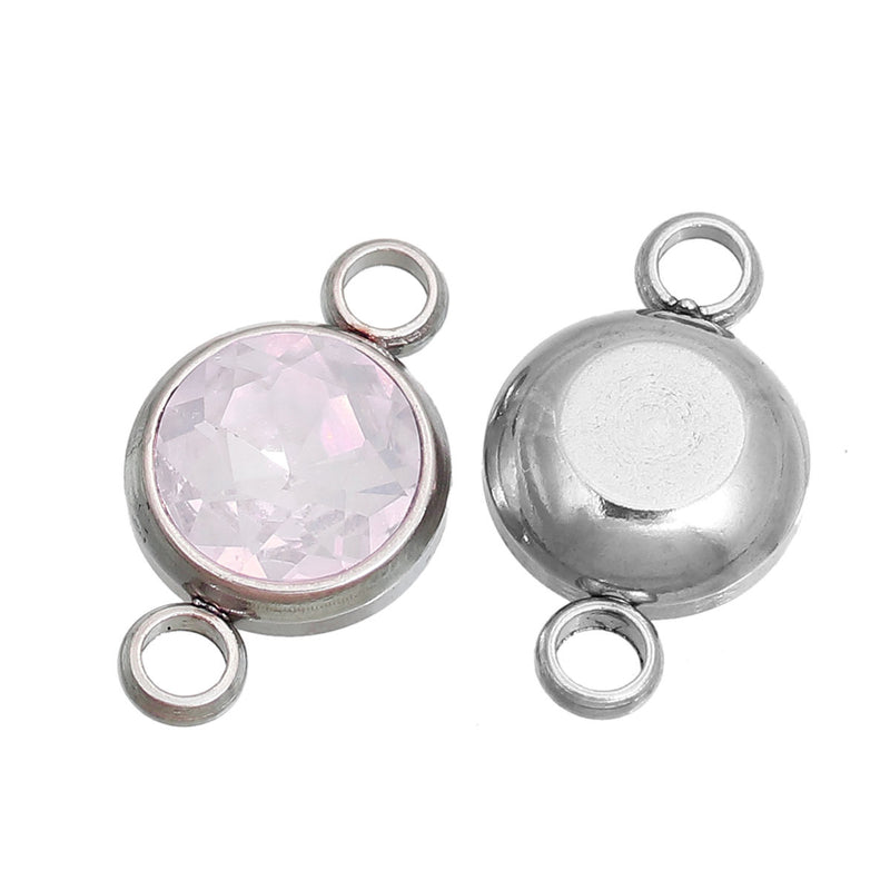 2 PALE Light PINK Crystal Rhinestone Drop Connector Link, Stainless Steel Charm, 18x10mm, chs2757
