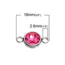 2 HOT PINK Fuchsia Crystal Rhinestone Drop Connector Link, Stainless Steel Charm, 18x10mm, chs2758