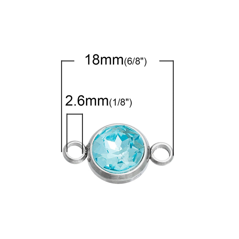 2 LIGHT BLUE Aquamarine Crystal Rhinestone Drop Connector Links, Stainless Steel Charm, 18x10mm, chs2756