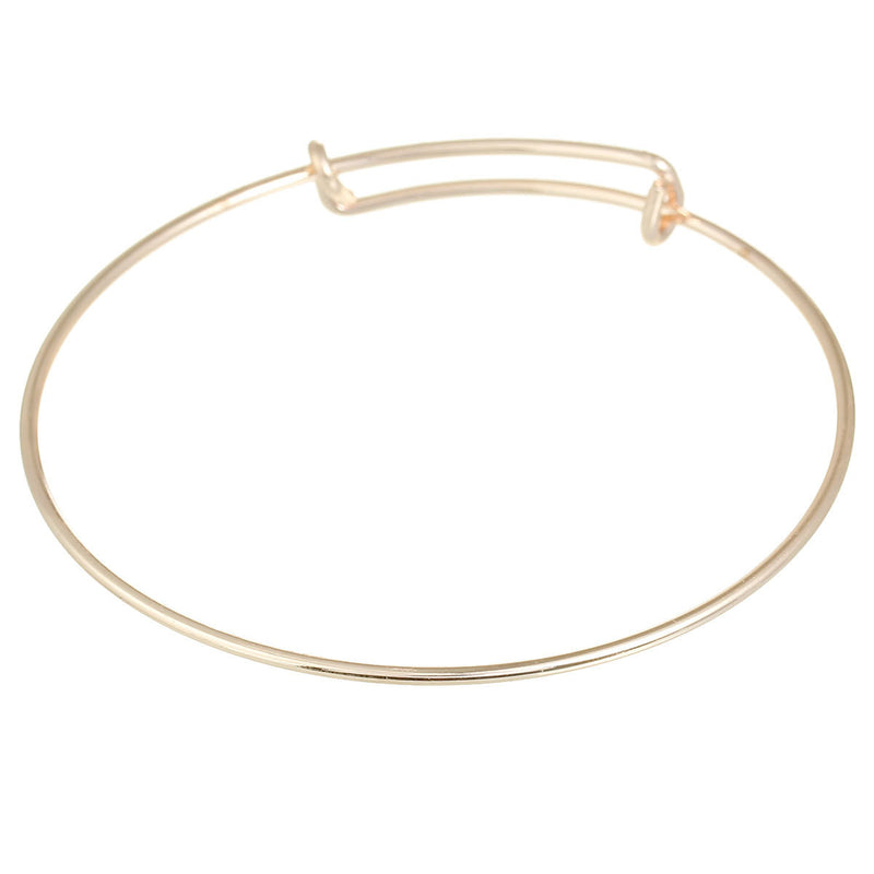 5 ROSE GOLD Plated Bangle Charm Bracelet, adjustable size expandable to fit medium to large wrist, 14 gauge, 8-1/4" long fin0603