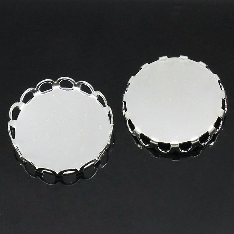 10 Silver Plated Metal Cabochon Bezels, filigree bezel tray setting frame, fits 18mm round cabochon, fin0604