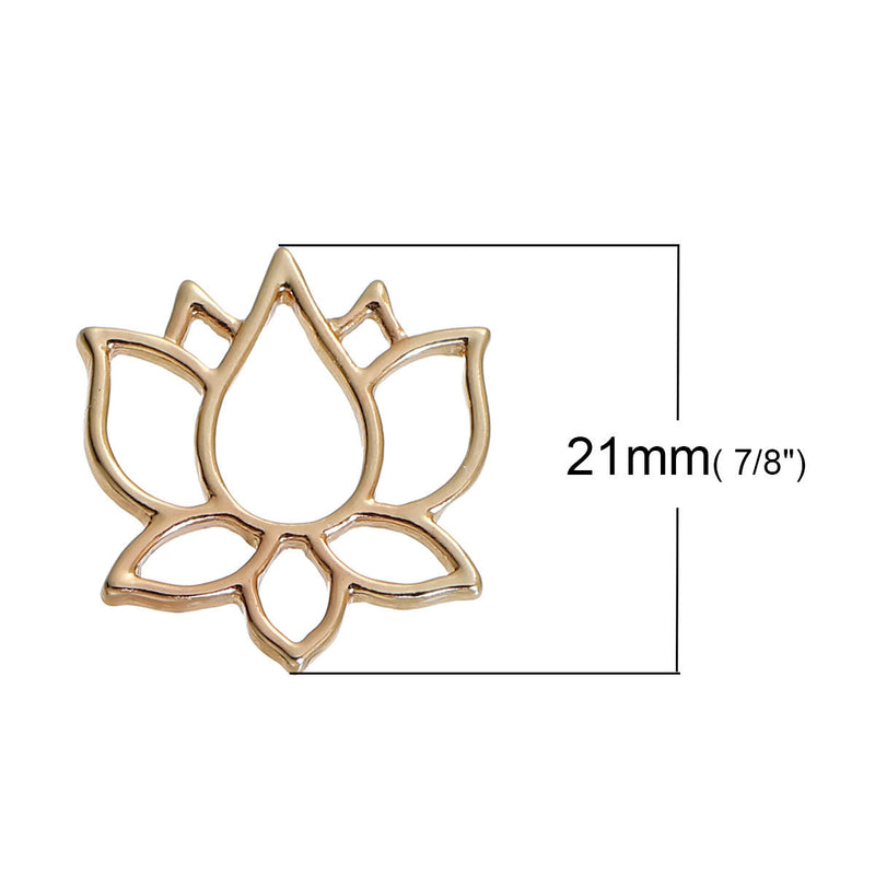 10 Large Gold LOTUS FLOWER Charm Pendants, 21x20mm, chg0491