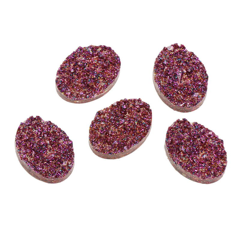 10 Round Oval Resin Metallic HOT PINK Purple Magenta Druzy Cabochons, faux glitter druzy, 18x13mm, cab0527