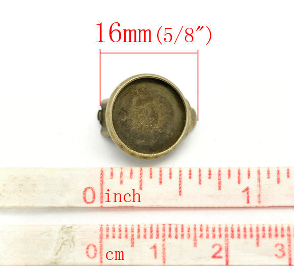 10 Bronze Clip-On Earring Blanks, bezel tray fits 12mm round cabochons, fin0644