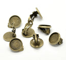 10 Bronze Clip-On Earring Blanks, bezel tray fits 12mm round cabochons, fin0644