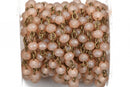 13 feet (4.33 yards) FROSTED CARAMEL PEACH Crystal Rondelle Rosary Chain, bronze, 6mm faceted rondelle glass beads, fch0549b