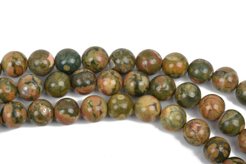 10mm RAINFOREST JASPER RHYOLITE Round Gemstone Beads, natural green, tan, full strand, about 39 beads, gja0139