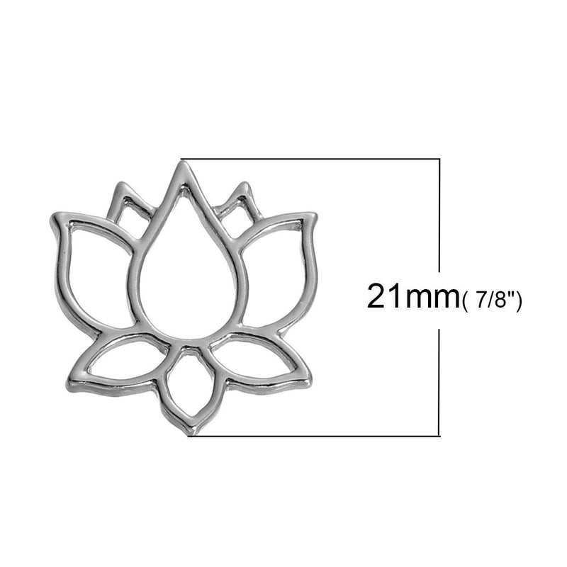 10 Large Silver LOTUS FLOWER Charm Pendants, 21x20mm, chs2668