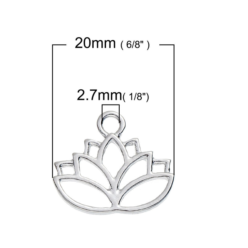 5 Silver LOTUS FLOWER Charm Pendants, 20x17mm, chs2670