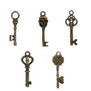 50 Antique Bronze Key Pendant Charms, (10 of each style), 1-3/8" long chb0485