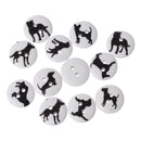 100 Wood DOG BUTTONS, Mixed black dog images on white painted wood, Buttons for Jewelry Making, Scrapbooking, Sewing, 15mm, but0261