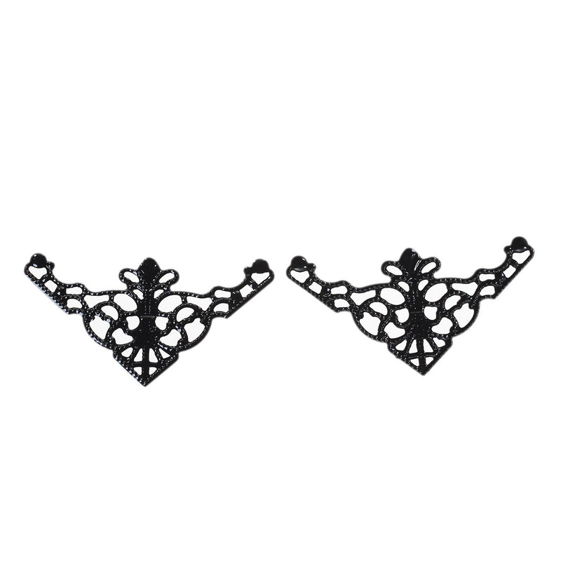 30 JET BLACK Filigree Flat Metal Triangle Findings, box frame corner embellishment, filigree wrap, 35mmx35mm, 1-3/8" fil0070