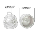 10 Silver Plated Cord End Caps for Kumihimo Jewelry, Leather Cord End Connectors, Bails, Bead Caps, carved design, fits 12mm, fin0650
