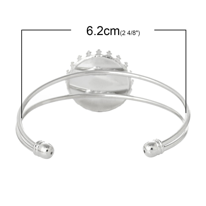 1 OPEN BANGLE CUFF Wire Bracelet, fits 25mm Round Cabochon, Bezel Tray, silver tone metal, for Cabochon Setting, fin0649