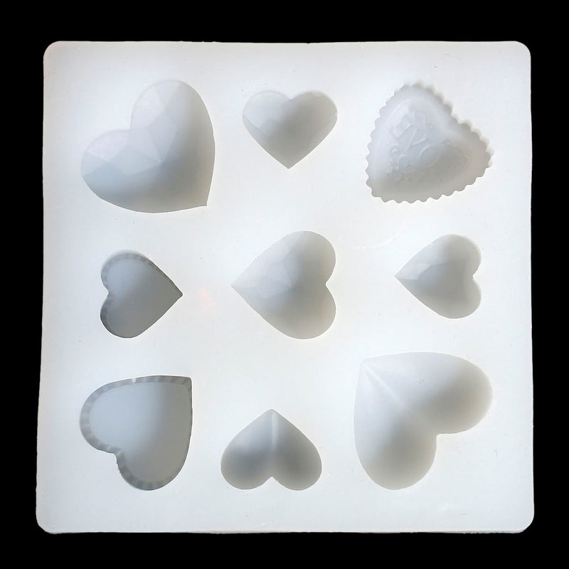 HEART RESIN MOLD, Silicone Mold to make heart shaped pendants, reusable, 3-5/8" square makes 9 heart shapes tol0693