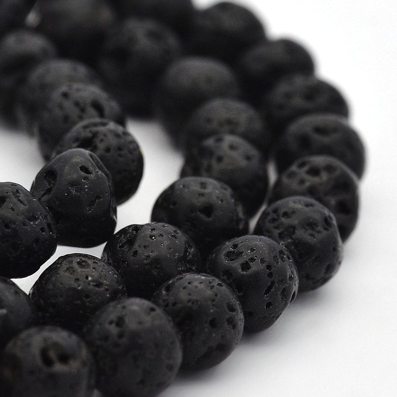 6mm - 7mm Round BLACK LAVA Beads, perfume diffuser beads, essential oil beads, lava stone beads, full strand, about 62 beads, glv0008