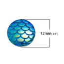 12mm MERMAID FISH Scale Cabochons, Round Resin Metallic, Blue AB iridescent, 10 pieces, 1/2" cab0508a
