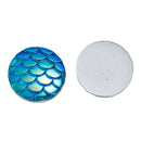 12mm MERMAID FISH Scale Cabochons, Round Resin Metallic, Blue AB iridescent, 10 pieces, 1/2" cab0508a