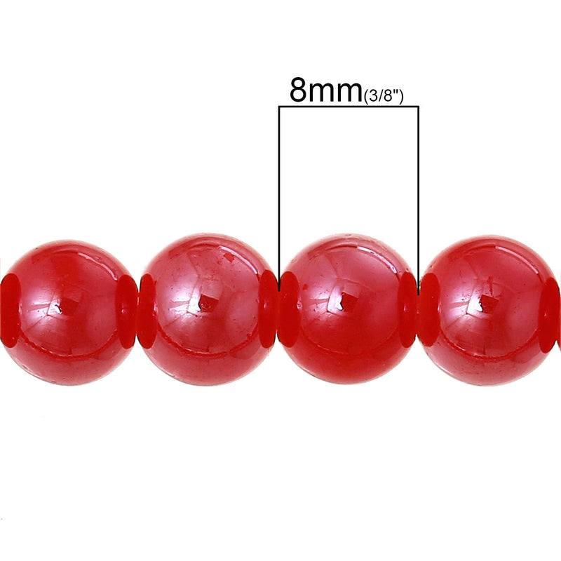 8mm WATERMELON RED Round Glass Pearl Beads, double strand, about 104 beads, bgl1589