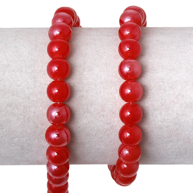 8mm WATERMELON RED Round Glass Pearl Beads, double strand, about 104 beads, bgl1589