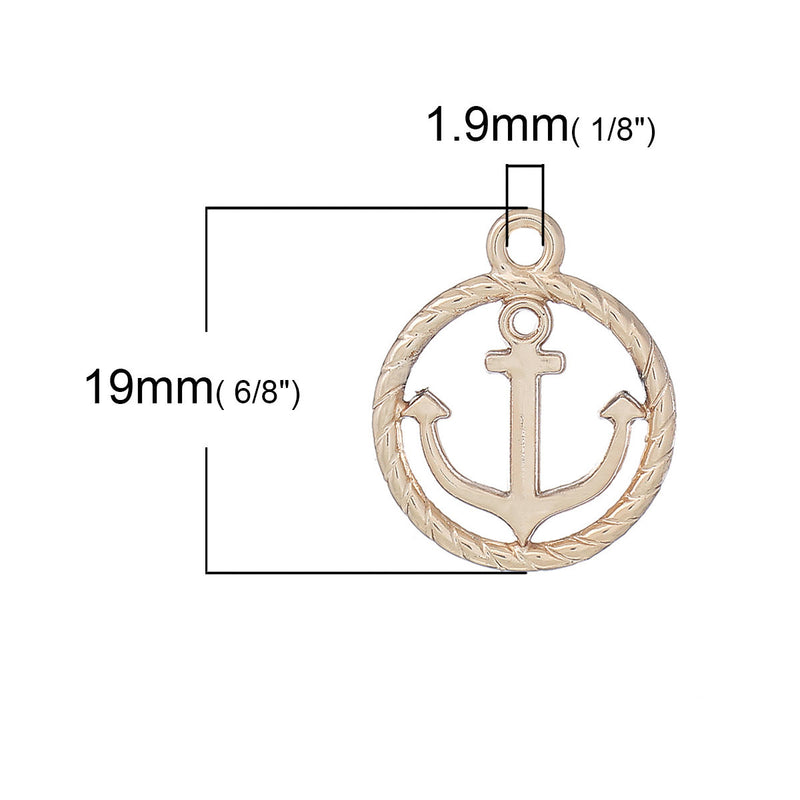 10 Light Gold ANCHOR Charm Pendants, Rope Circle, 19x16mm, chg0500